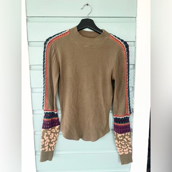 Free People Switch It Up Thermal long sleeve top olive green crochet sleeve boho - Picture 4 of 11